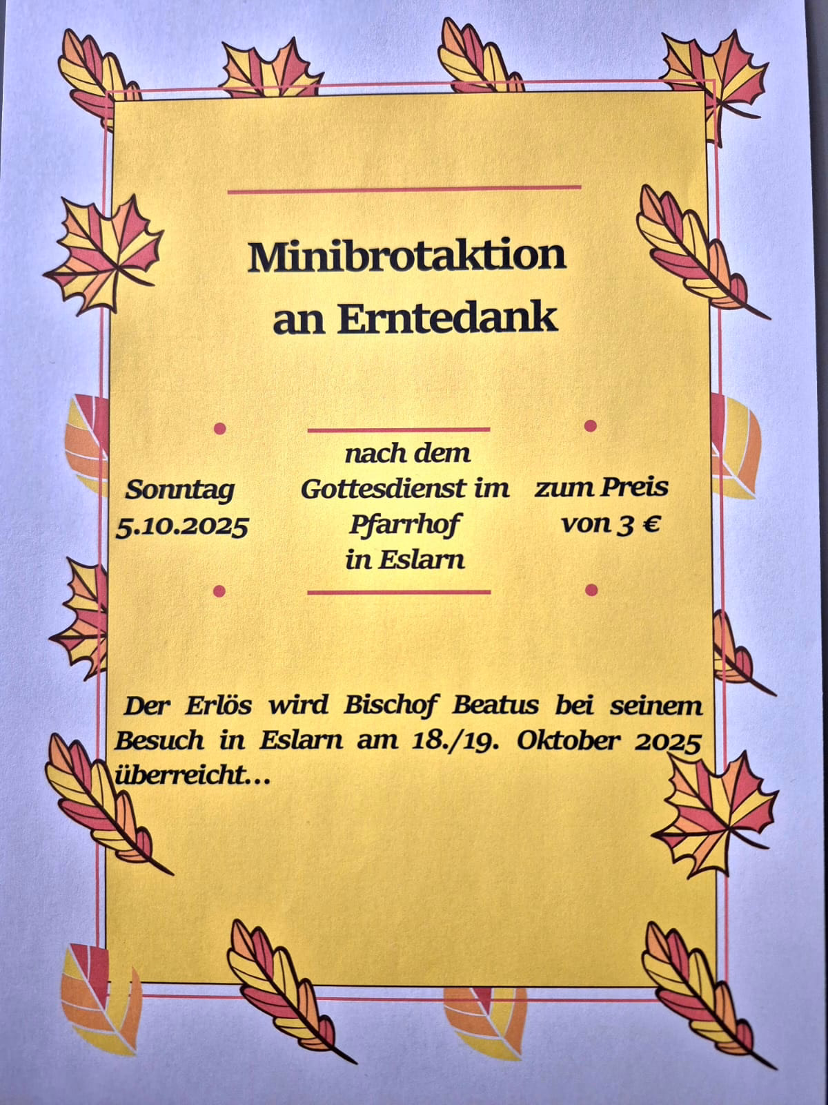 Besuch von Bischof Beatus – Minibrotaktion zu Erntedank