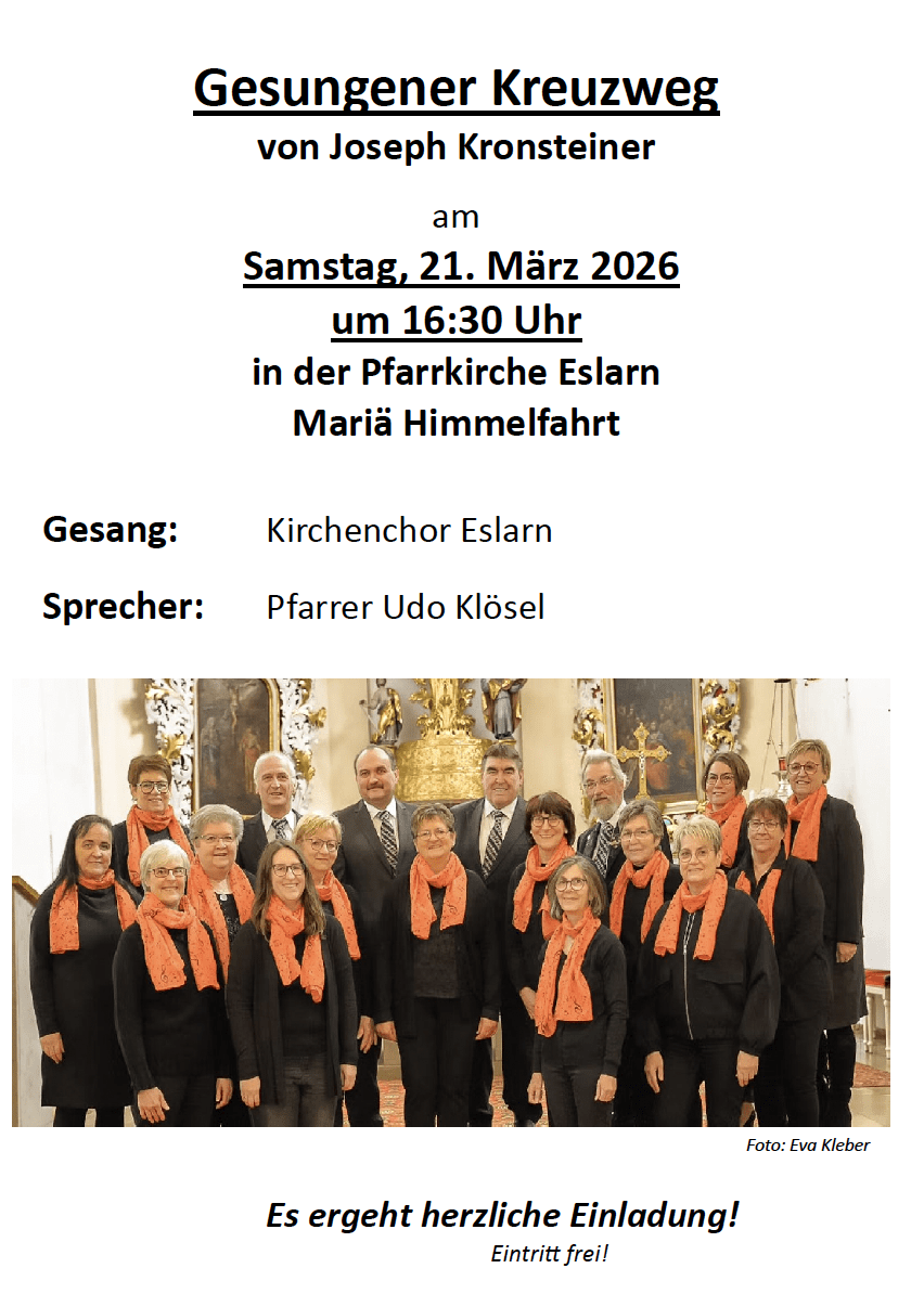 Gesungener Kreuzweg am Samstag, den 21.03.2026 in der Eslarner Pfarrkirche